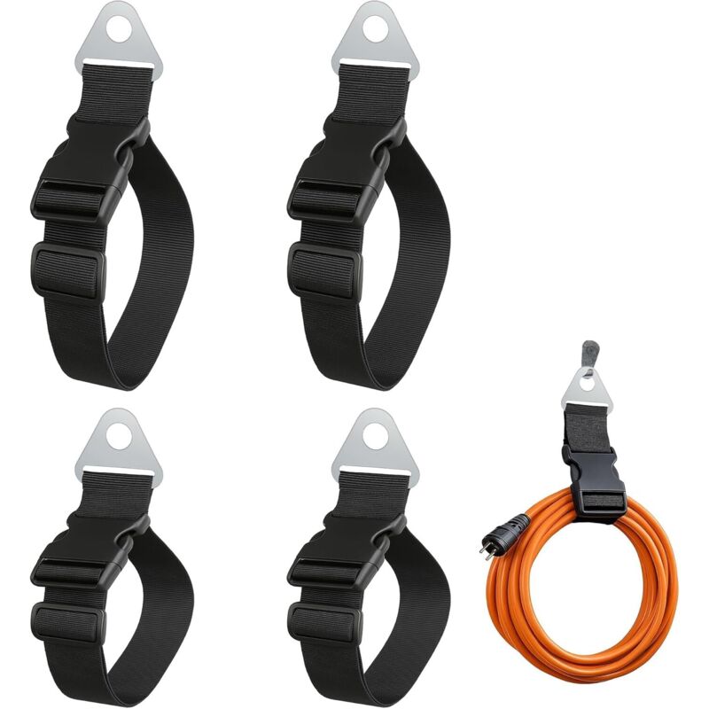 CCYKXA Storage Straps with Metal Hook – Set of 4 Adjustable, Durable Nylon Straps, Reusable Wall Straps for Hoses, Cables, Ropes, and Garage Tools