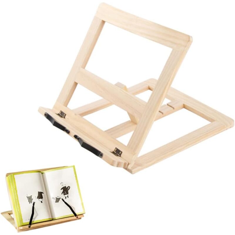 CCYKXA Support de Livre en Bois. Porte-Livre avec 2 Supports de Page en Métal. Support pliable et réglable pour Ipad/Tablette/Livres de