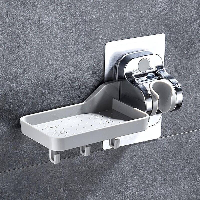 CCYKXA Support de pommeau de douche réglable, porte-savon mural avec 3 crochets, support adhésif puissant, support pour flexible de douche, matériau