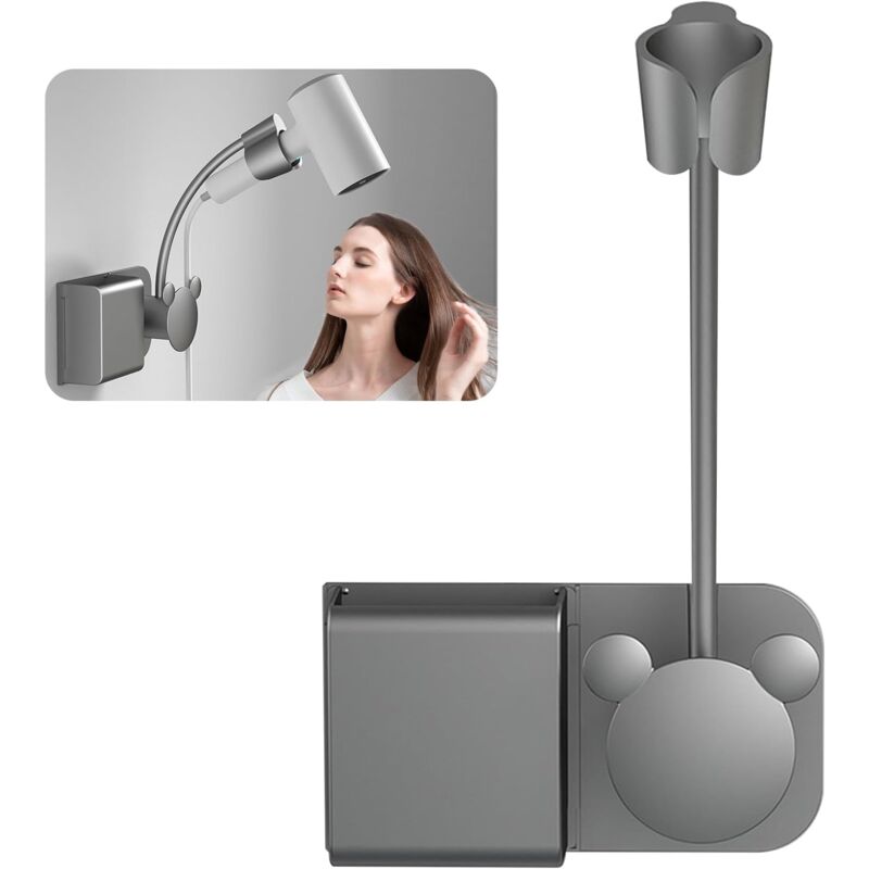 Support pour sèche-Cheveux sans perçage, Support de Rangement pour sèche-Cheveux, étagère de Rangement de support de sèche-Cheveux Mural, réglable en