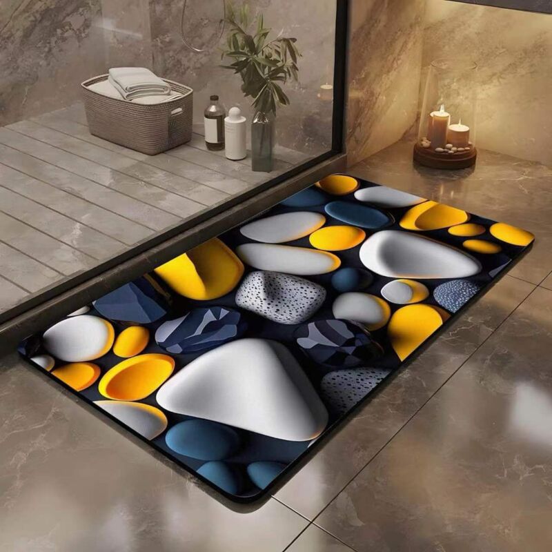Tapis de Bain Diatomite,Tapis De Bain Antidérapant&Merveilleux Motifs de Pierre en 3D,Tapis de Bain Doux, Absorbant et Séchant Rapidement