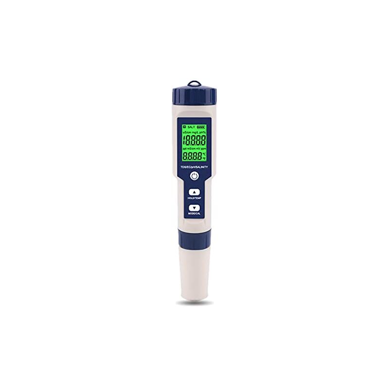 Ccykxa - Testeur de Qualité de l'eau, Portable 5 en 1 Fonction Test de Qualité de l'eau Numérique PH/Salinité/Temp/TDS/EC Mètre pour Garden Home Lab