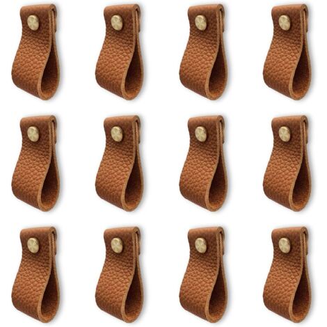 CCYKXA  - Tirador de cuero marrón para muebles (12 unidades), para armario de cocina, puerta con tuercas, anticolisión, para cajón de armario, cómoda, regalo ideal