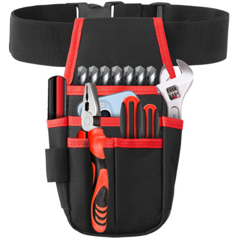 CCYKXA Tool Pouch with Belt, 600D Oxford Cloth Small Pockets Electrician Tool Bag Organizer Pouch Bag for Storing Various Gadgets(Red Edge)