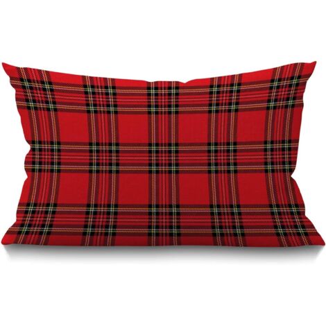 CCYKXA Traditional Scottish Plaid Cushion Cover Linen Throw Pillow Case for Sofa Bed Couch Car 30x50cm Red Black