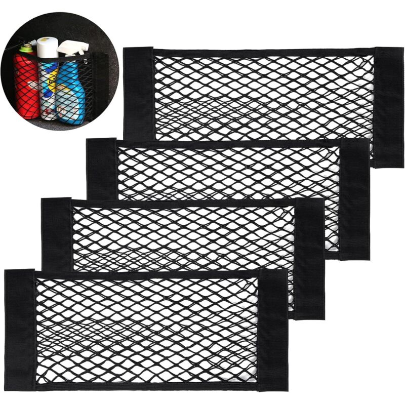CCYKXA Trunk Storage Net, [4 Pack] Storage Net, Sticker String Net Mesh Storage Add Organizers，Pocket Organizer Bag for Car (40x25cm)