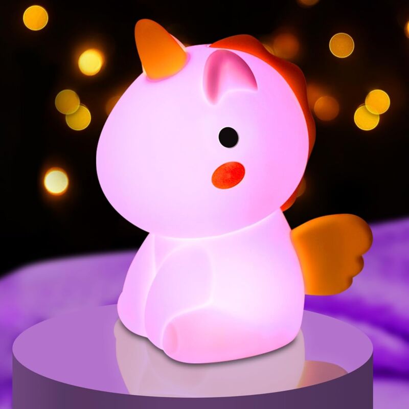 Ccykxa - Veilleuse Enfant Licorne Veilleuse bébé Lampe de chevet Avec Lumière de 7 Couleurs Tactile&Interrupteur et Minuterie, Recharge usb Silicone