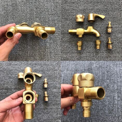 CCYKXA Versione estesa del rubinetto a doppia uscita, rubinetto in ottone retrò, rubinetto in rame antico, rubinetto per mocio da bagno, rubinetto per lavatrice, rubinetto da giardino esterno G1/2