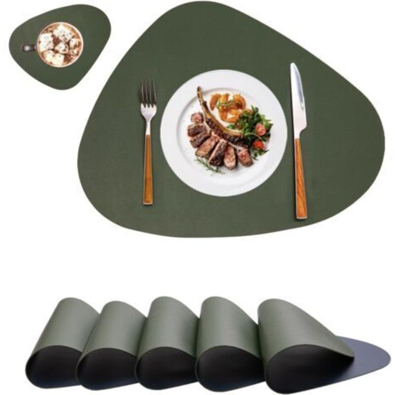 Vert Bleu)Sets de 6 Table Lavable Rond,Set Couverts de Table,Cuir Napperons Antidérapant Double Face Imperméables Set Table et Dessous de Verre,Set