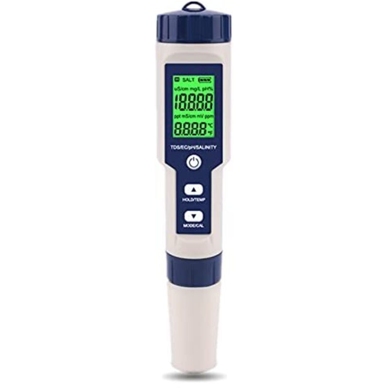 Water Quality Tester, Portable 5 in 1 Function Digital Water Quality Test PH/Salinity/Temp/TDS/EC Meter for Garden Home Lab - Ccykxa