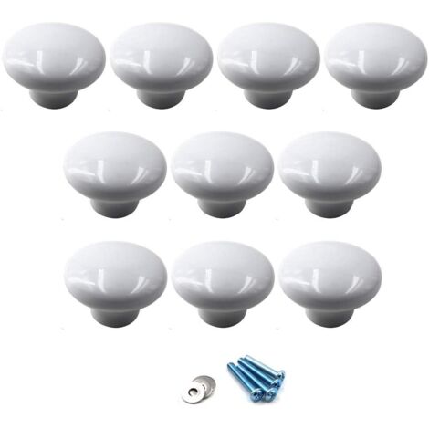 CCYKXA White Ceramic Drawer Pulls and Knobs Furniture Handle Door Knob for Kids Room Pack of 10 (Comes with Screws)