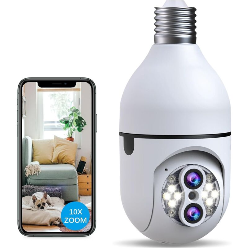 Ccykxa - X10 Zoom Ampoule Camera Surveillance WiFi,CaméRa Ampoule WiFi ExtéRieur 360 DegréS,Conversation Bidirectionnelle, Vision Nocturne Couleur,