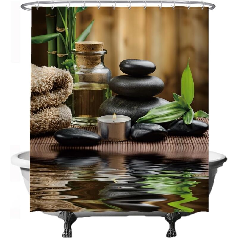 A 180 x 180 cm Vert Rideau de Douche Méditation Rust Nature Lavable - Anti moisissure - Ccykxa