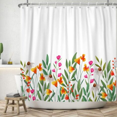 CCYKXAA 180x180cm Duschvorhang mit Blumenmuster, Badezimmervorhang mit floralem Pflanzenmotiv, schlichter und eleganter dekorativer Duschvorhang fürs Badezimmer