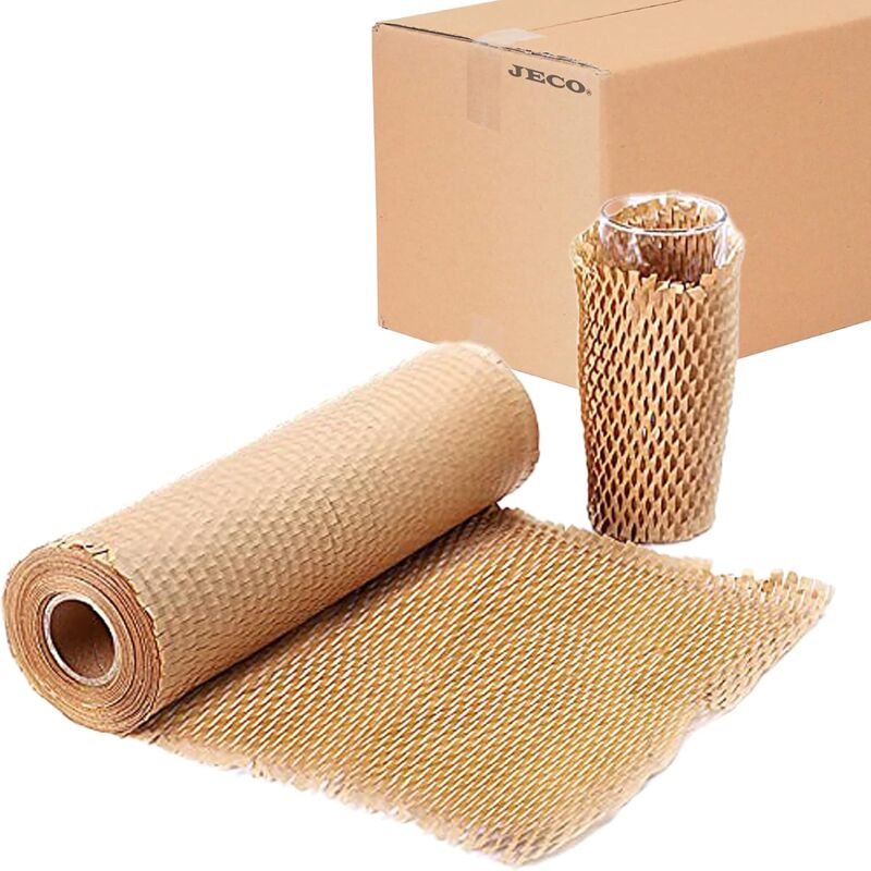 A 2 rouleau de papier kraft en nid d'abeille 30cm x 10m Emballage écologique pour protection, rembourrage, emballage cadeaux, déménagement, remplace