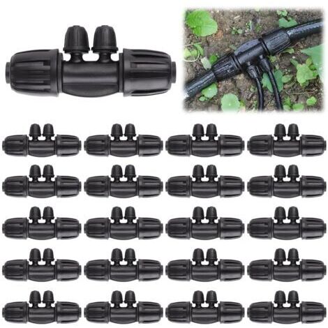 CCYKXAA 20 Pieces Locking Barbed T-Connectors, 1/2 Inch to 1/4 Inch Drip Irrigation Fitting Kit 12/16mm 4/7mm Locking Tube Connector 4-Way Barbed Locking Irrigation Fittings