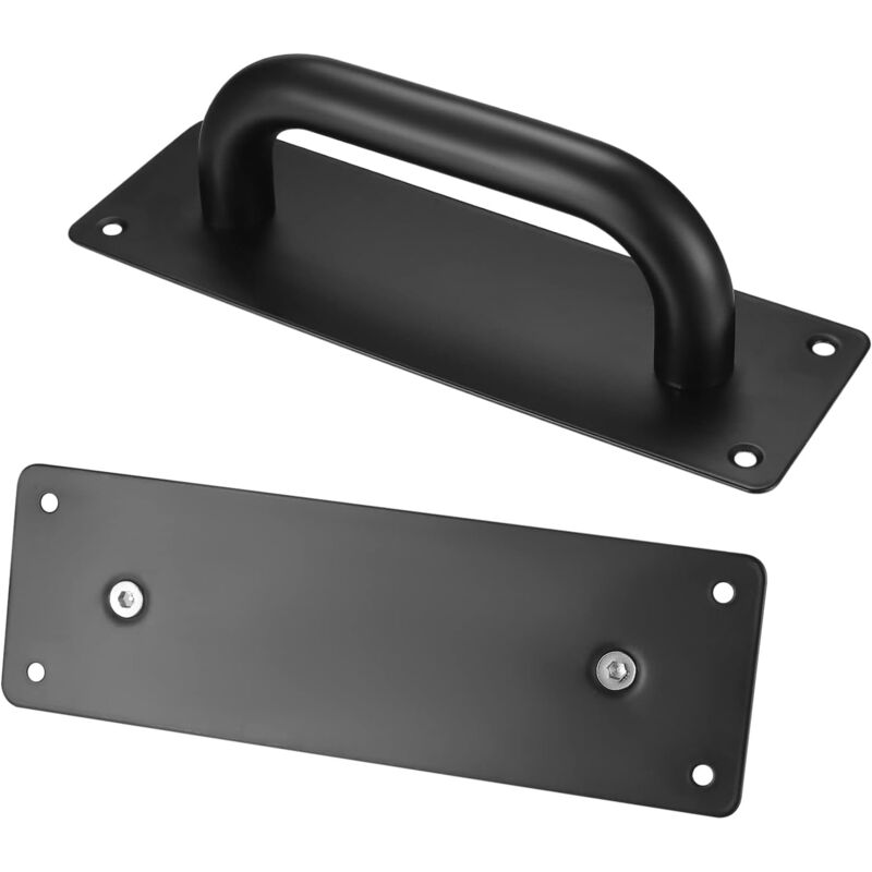 A 200×65×45 mm noir Poignées de Porte Coulissante, Poignées Traction de Porte Armoire Acier Inox avec Plaques pour Grange, Porte en Bois, Jardin
