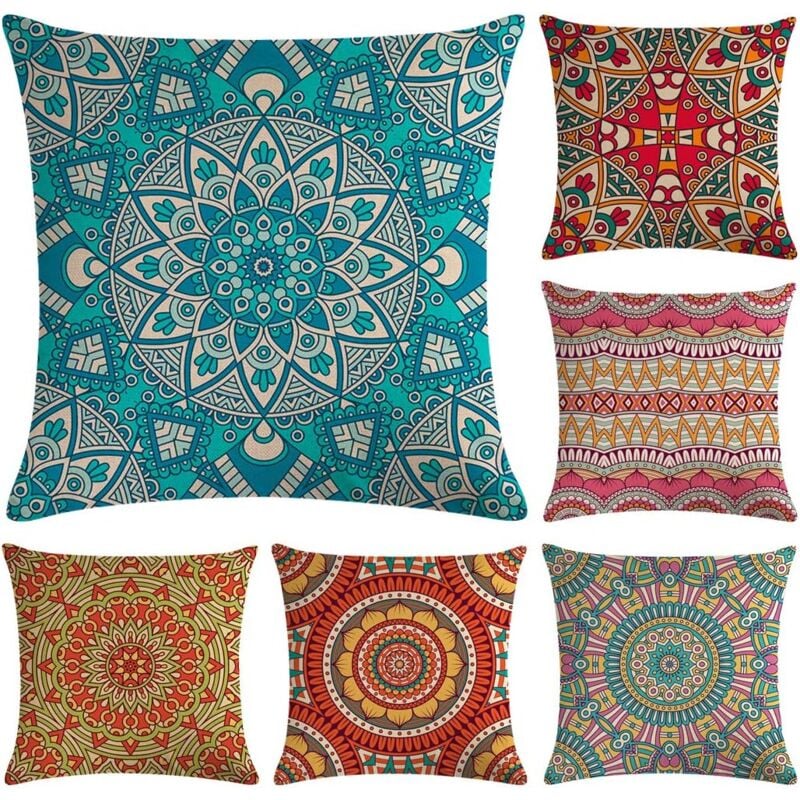 Ccykxa - a 6 pièces taies d'oreiller Mandala Modernes, Couvre-oreillers bohème taies d'oreiller Hippie pour canapé-lit Chaise, 18 x 18 Pouces, étui