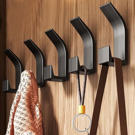 CCYKXAA Black 5 Pieces Heavy Duty Wall Hooks, Metal Coat Hooks with Screws, Double Towel Hook, Wall Mounted Coat Hooks Hat Hooks, Towel Hook for Bathroom Bedroom
