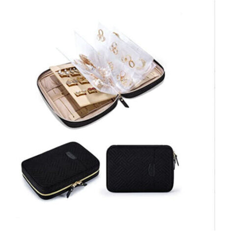 CCYKXAA Black Large Travel Jewelry Case, Jewelry Pouch, Jewelry Organizer Case, Jewelry Storage Bag, for Necklaces, Earrings, Rings