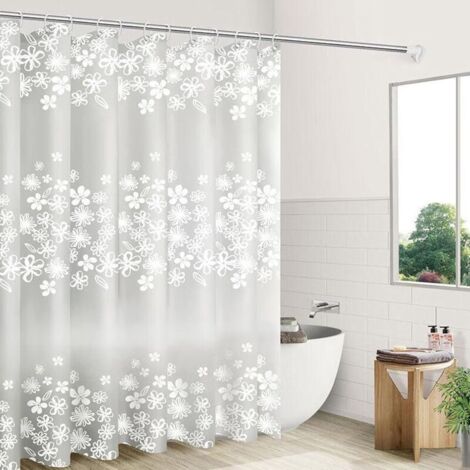 CCYKXAA Duschvorhang, 180 x 200 cm, Badewannenvorhang, transparenter Duschvorhang mit Blumenmuster, wasserdichtes PEVA