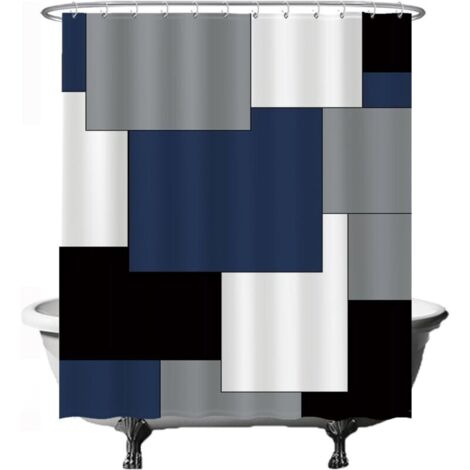CCYKXAA Duschvorhang 180 x 200 cm – Quadratisch/Rechteckig, waschbar – schimmelresistent – Blau, Schwarz, Weiß, Grau