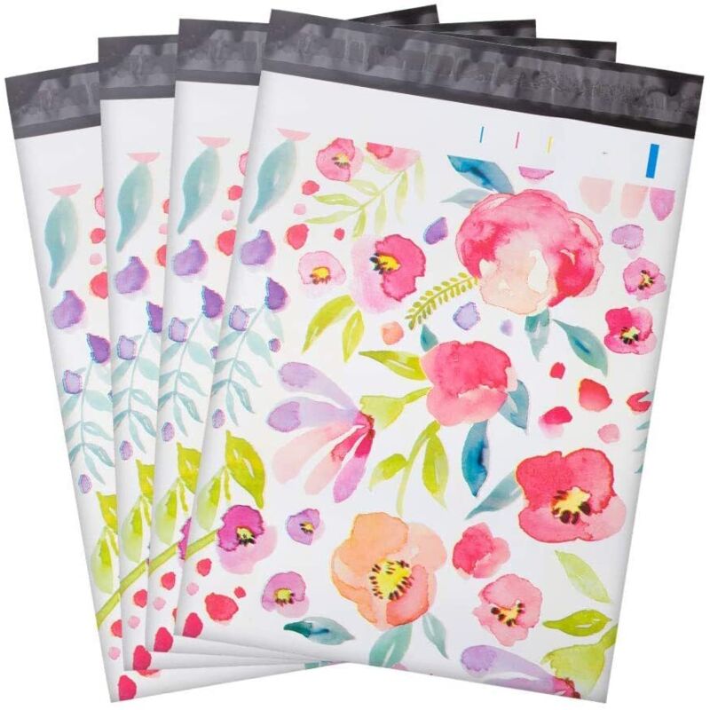 A (Fleur)Lot de 100 pièces Sacs d'expédition plastique Enveloppes postales Couleur, 25.5cm x 33cm - Ccykxa