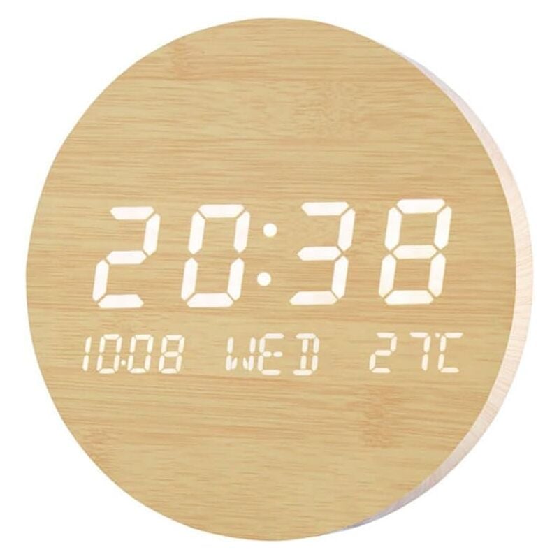 Ccykxa - a Horloge Murales Numérique à led avec Afficher la Date et la Température, Horloge Silencieuse en Bois pour Chambre, Cuisine, Bureau
