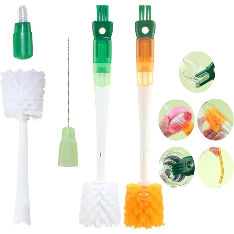 CCYKXAA Lot de 2 Goupillon Gourde, Goupillon Bouteille Multifonctionnelle 5 en 1, Goupillon Biberon, Brosse Nettoyage pour Couvercle De Tasse,