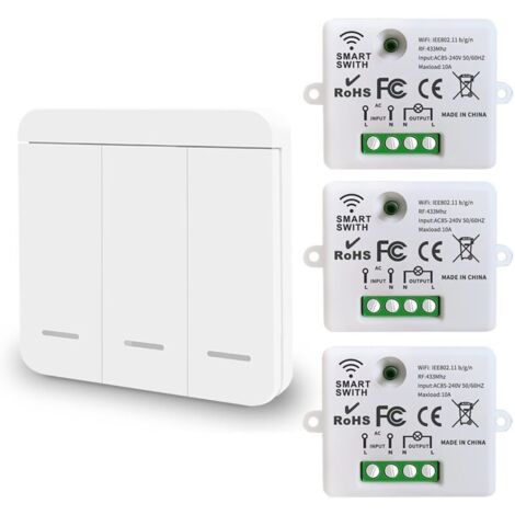 CCYKXAA Mini-WLAN-Schalter mit Funkfernbedienung, 2500 W, 10 A, 3 Empfänger mit 1 drahtlosem Wandschalter