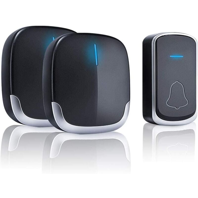 CCYKXAA Noir Sonnette sans Fil Extérieur Etanche - Sonnette de Porte 300 Mètres 58 Mélodies 4-Niveaux Volum, Carillon sans Fil avec LED Flash, 2