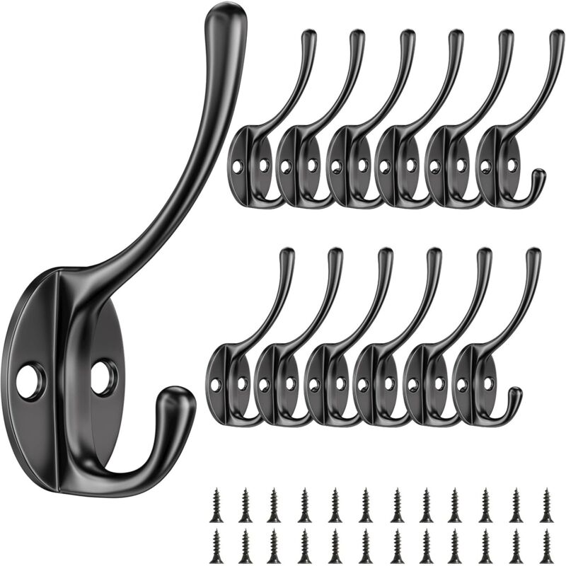 Ccykxa - a (Noir)12 pièces Crochet Mural, Crochet Porte Manteau avec Vis, Vintage en Métal Double Patères Porte Manteaux,Léger et Pratique Coat