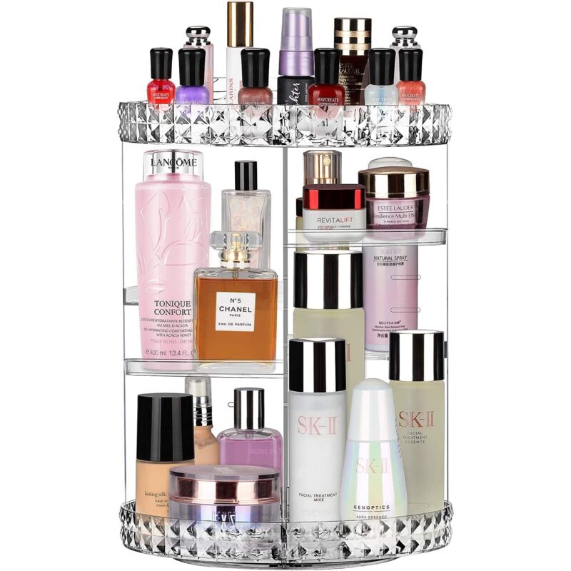 A Organisateur de Maquillage, Rotatifs à 360 Degrés Réglable Organisateur Maquillage Rangement Maquillage, Support pour Brosse et Lèvres, Vanité de