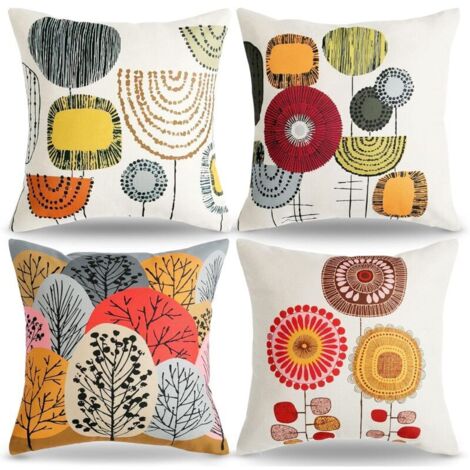 CCYKXAA Set di 4 federe per cuscini, 45 x 45 cm, motivo floreale astratto in stile bohémien, cuscini per quattro stagioni, cuscini per divano, federa per cuscino in lino rosso