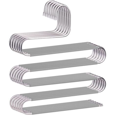 CCYKXAA Set di 6 grucce salvaspazio in acciaio inox a forma di S, antiscivolo, per pantaloni, jeans, sciarpe, ecc.