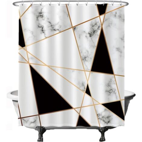 CCYKXAA Tenda da doccia con motivo geometrico in marmo, 180 x 180 cm, lavabile, antimuffa, nei colori bianco, nero e oro
