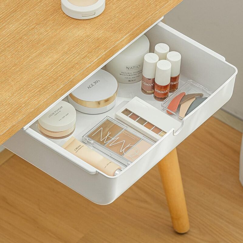 Blanche Tiroir sous bureau, boîte de rangement, organiseur autocollant pour bureau, boîte de tiroir cachée - Ccykxa