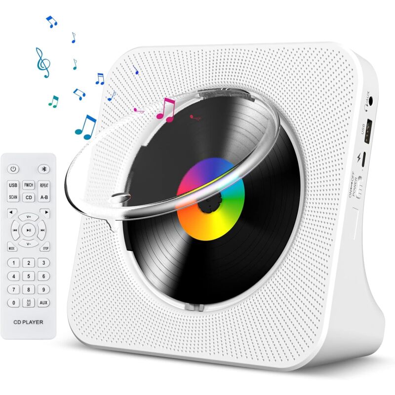 CD de Bureau avec Bluetooth Lecteur CD Mural Haut-parleurs HiFi Intégrés Portables avec écran LED Audio Domestique Boombox Radio FM USB Type-c