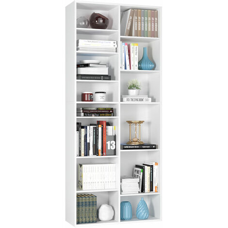 CD/DVD Storage Shelf 190cm Bookshelf Tower Rack with 18 Compartments Adjustable White