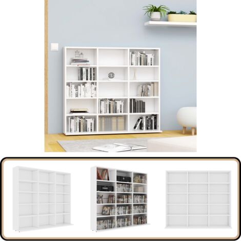 CD-Regal Weiß 102x23x89,5 cm Holzwerkstoff - CD Regal - Holzregale - Wohnzimmermöbel - Medienregal - Aufbewahrungsregale