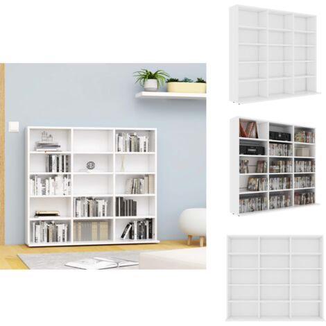 CD-Regal Weiß 102x23x89,5 cm Holzwerkstoff - CD Regal - Holzregale - Wohnzimmermöbel - Medienregal - Aufbewahrungsregale