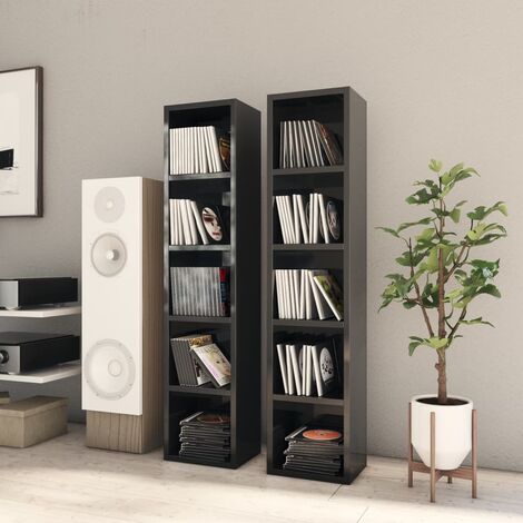 CD-Regale 2 Stk. Hochglanz-Schwarz 21x16x93,5 cm Spanplatte