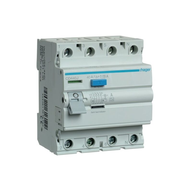 Cd440j Hager Interrupteur Différentiel 4p 40a 30ma - Type a - Auxiliarisable - Entrée Haute / Sortie Basse