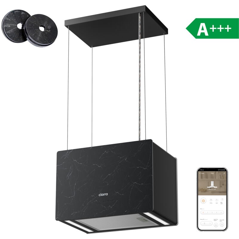Hotte Ilot app Contrôle 700m3/h Booster 4 Vitesses uv Traitement Marbre Noir CD4850GB