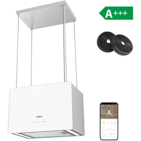 CD4850S Hotte ilot 48cm - Wi-Fi & Tactile - 700m3/h - 2pcs Filtre a charbon - 4 Vitesses - Recyclage - LED Affichage - Blanc