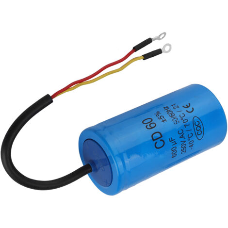 CD60 600µF 250V AC Anlaufkondensator für Motoren und Luftkompressoren 50/60Hz mit Kabel