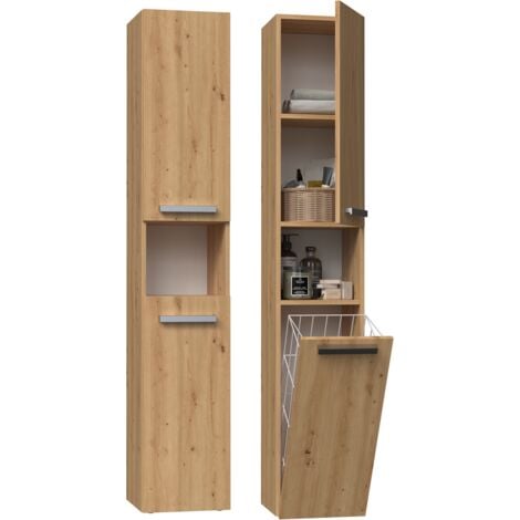 HUCOCO III Farbe: Eiche Artisan Modernes Badregal Stauraumschrank Geräumige Einlegeböden Türen Einfache Montage Stilvolle Griffe