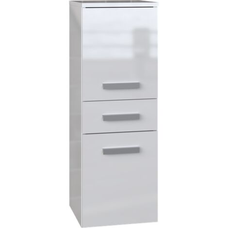 HUCOCO Weiß glänzend Modernes Badregal Stauraumschrank Geräumige Einlegeböden Türen Einfache Montage Stilvolle Griffe