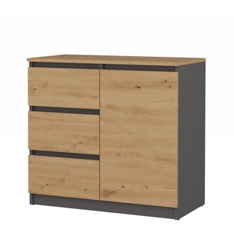 TOPESHOP CDF Kommode 1D3S Farbe: Anthrazit - Eiche Artisan Schrank für Dokumente, Kleinigkeiten Ideal für Wohnzimmer, Schlafzimmer, Kinderzimmer, Jugendzimmer und Büro 3 geräumige Schubladen