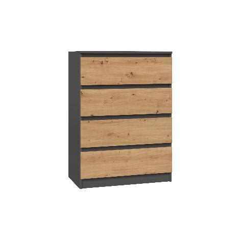 TOPESHOP CDF Kommode Malwa M4 Farbe: Anthrazit - Eiche Artisan Schrank für Dokumente, Kleinigkeiten Ideal für Wohnzimmer, Schlafzimmer, Kinderzimmer, Jugendzimmer und Büro 4 geräumige Schubladen